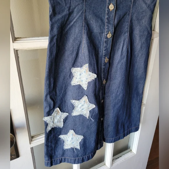 E & You Denim Mini Dress Size S Button Up Collard Short Sleeve Dress Y2K Western - Picture 5 of 11